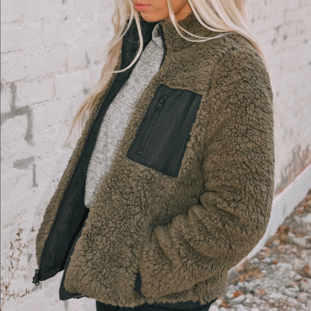 Reversible Olive Sherpa Jacket